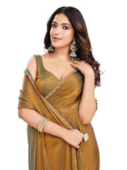 MAGNITE Women's Soft Fandy Cruch Chiffon Saree With Hand Work Lace Boarder & Comes With Unstitched Blouse Piece